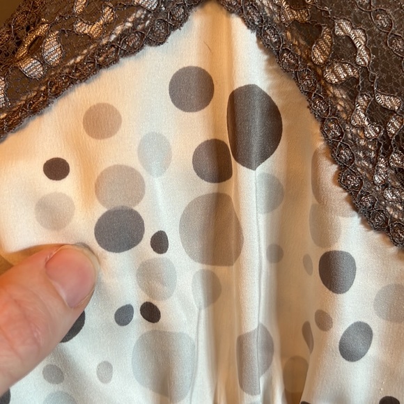 🌟HP Vintage Polka Dot Lace Trim Strech Satin Slip Dress Ivory Grey White Size S - Picture 6 of 11